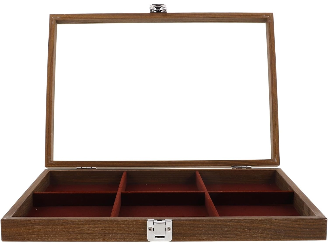 Organizador De Joyas De Madera De Nogal Con 6 Compartimentos Y Tapa, Caja De Almacenamiento Para