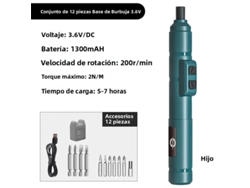 (Juego verde de 12 piezas) Mini destornillador eléctrico inalámbrico, recargable por USB, 3,6 V, 200 RPM, batería incluida.