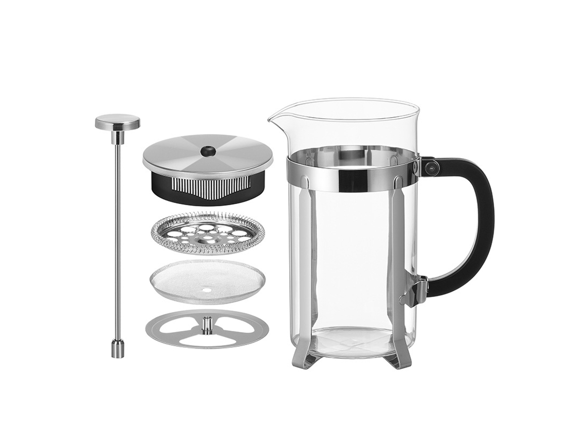 Cafetera de filtro de émbolo de vidrio (plateada - 1000 ml) Spqment