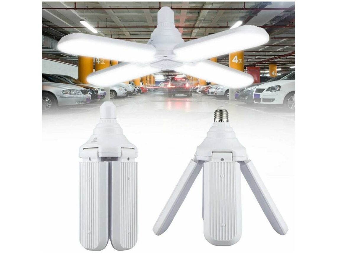Luz LED para garaje, iluminación LED para garaje, lámpara E27 para garaje, 60 W con 4 paneles ajustables, para garaje, almacén, taller, ático y gimnasio
