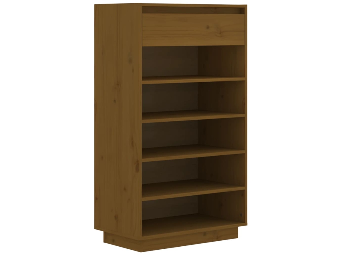 Zapatero de madera maciza de pino, color marrón miel, MAISON EXCLUSIVE (60 x 34 x 105 cm)