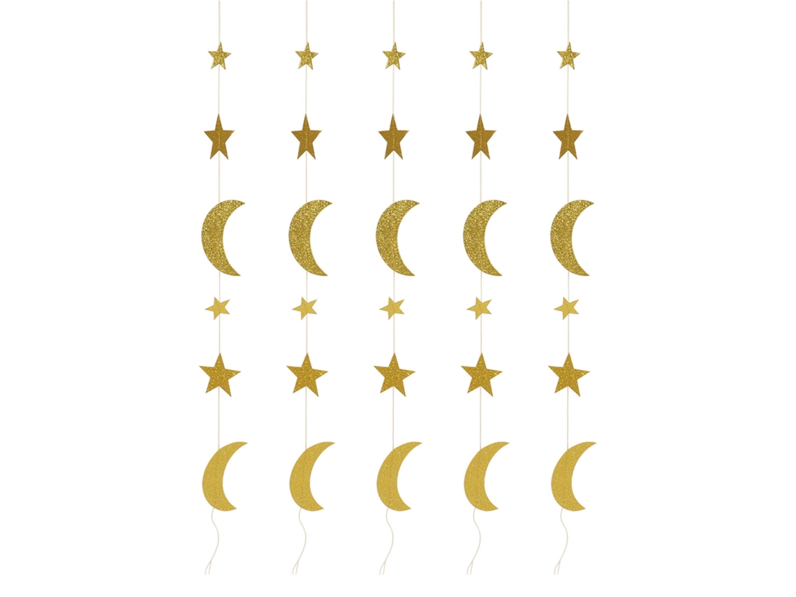 Guirnalda De Estrellas Y Lunas De 5 Piezas, Dorada, Duradera, Decoración Para Ramadán, Eid, Pared, Árbol, Ventana