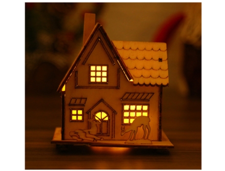 1 Uds casa de madera preiluminada, casa iluminada de Navidad, decoración de adorno de Navidad, grandes luces LED blancas cálidas