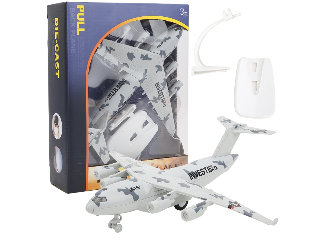 Avión De Juguete De Aleación Fundida A Presión De 22 Cm Con Luz Y Música, Ideal Como Regalo Para Niños (gris).