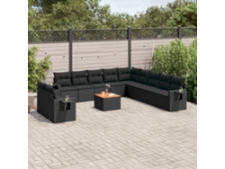 Conjunto de sofá de jardín de 12 piezas con cojines en mimbre sintético negro de DKD Home Decor