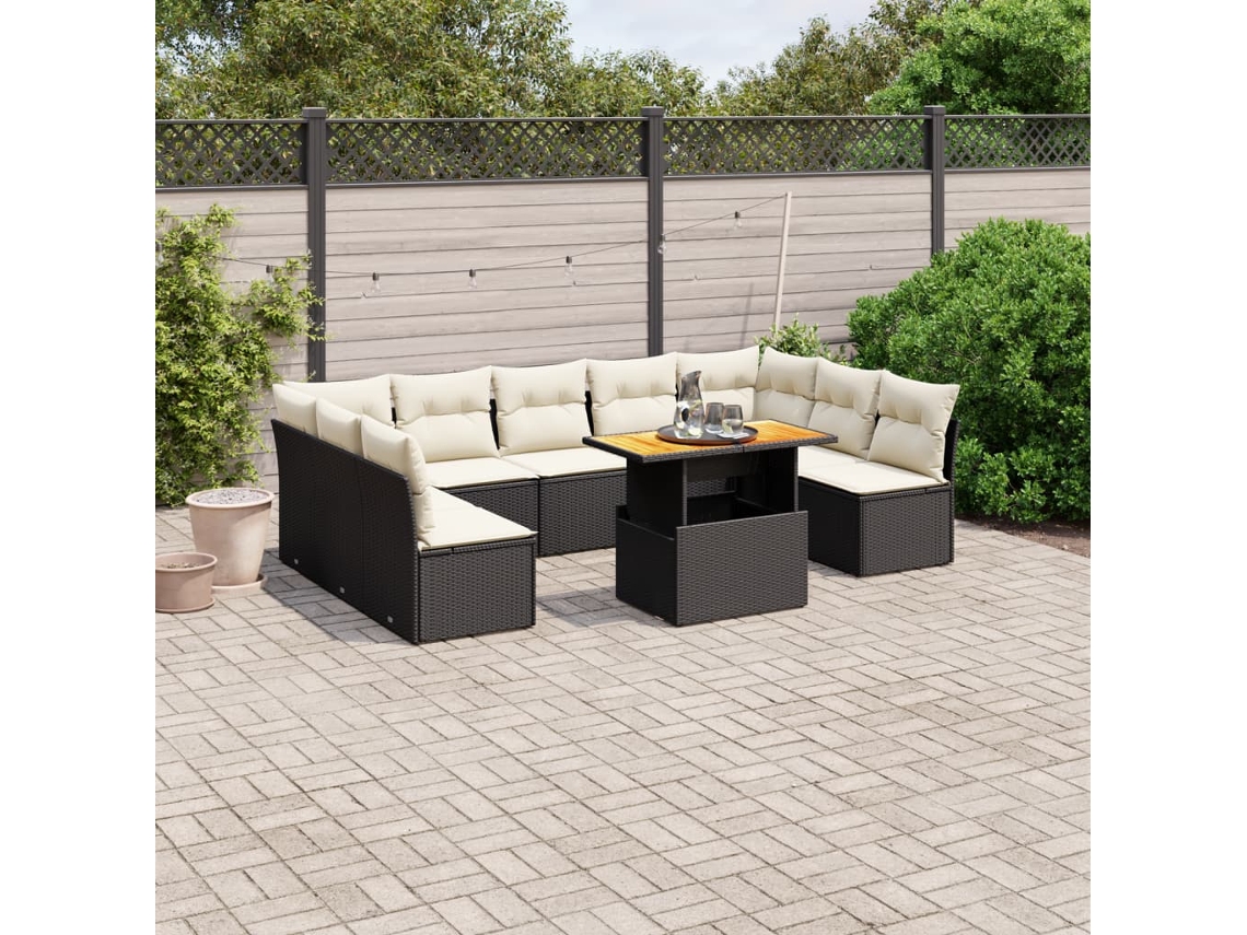 Conjunto de sofás de jardín de 10 piezas DKD Home Decor con cojines de mimbre negros
