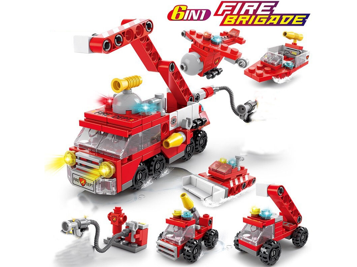 Minibloques de construcción 6 en 1: coche de policía, camión de bomberos y castillo. Kit de construcción DIY. Juguetes educativos para niños. Viewleaf