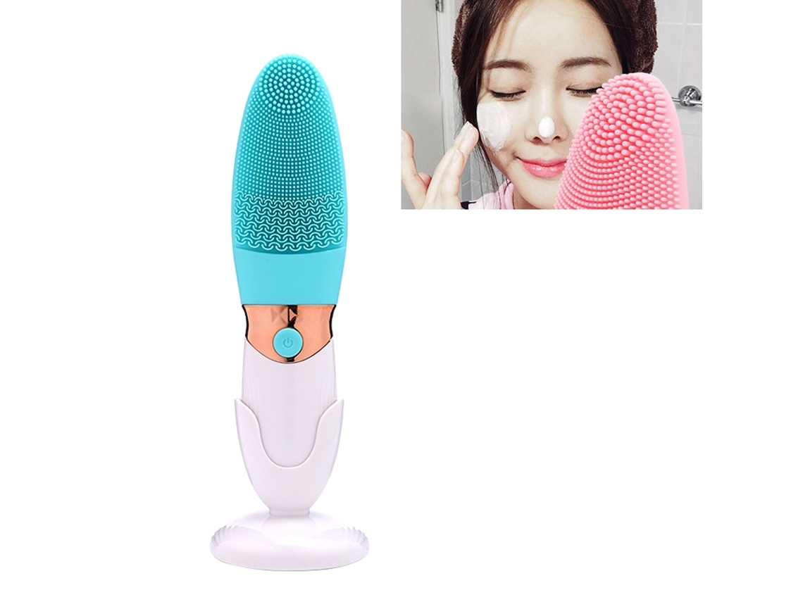 Cepillo de limpieza facial eléctrico de silicona, dispositivo de lavado facial impermeable con vibración ultrasónica (azul)