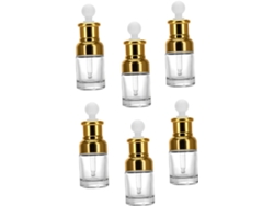 Juego De 6 Frascos De Vidrio Para Aceites Esenciales Con Gotero Dorado.