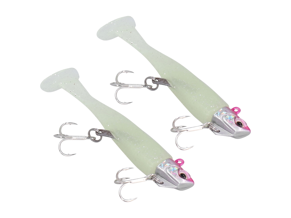 Señuelos Artificiales Blandos Con Cola En T, Doble Anzuelo Y Cabeza Curvada, Para Pesca En El Mar, Fabricados En Silicona Y Acero Inoxidable.