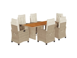 Maison Exclusive - 7 Pcs Conj. Jantar Jardim C/ Almofadões Vime Pe Bege Misturado