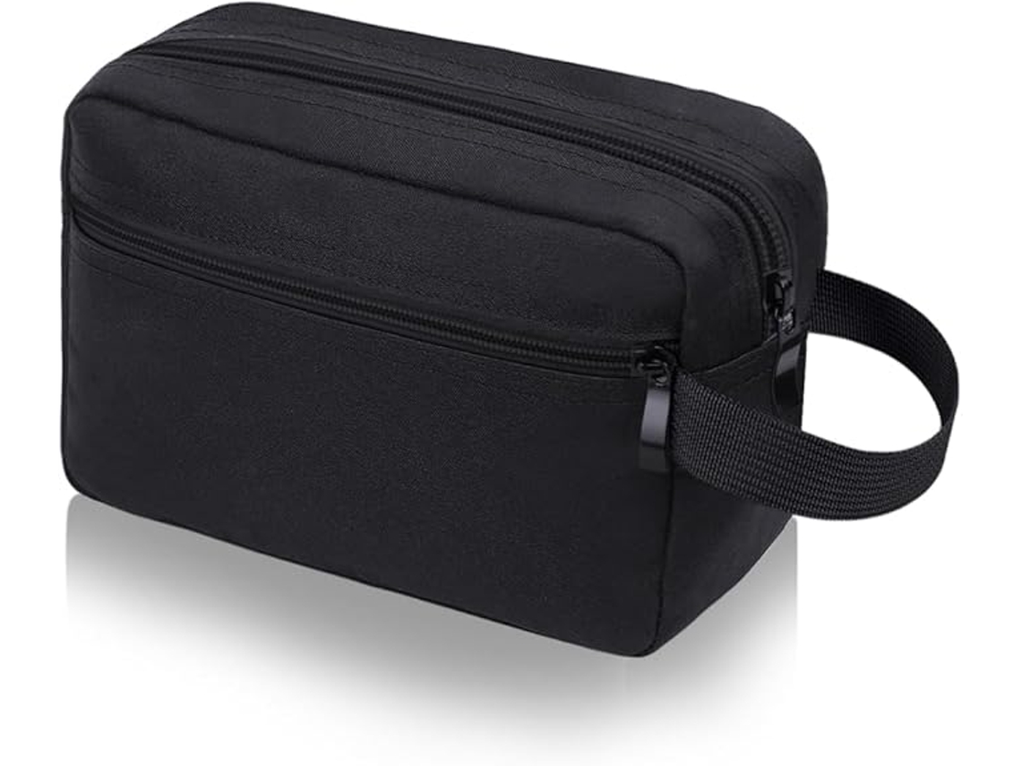 Neceser Negro Con Asa Y Doble Cremallera, Tejido Impermeable, Ideal Para Viajes.