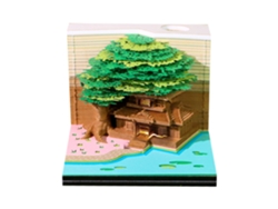 Bloc de notas 3D Eifson con casa en el árbol y luces LED, arte de tallado en papel DIY (verde)