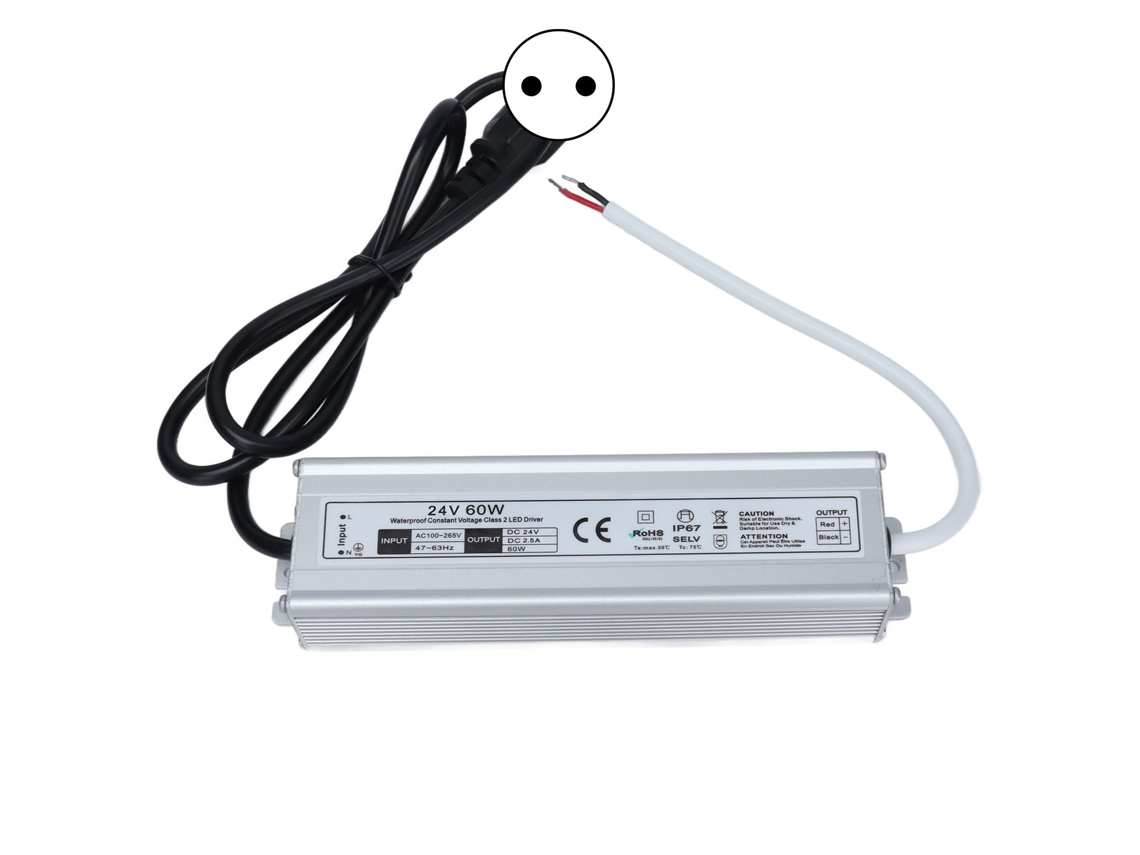 Fuente De Alimentación Conmutada Impermeable Ip67 De 60 W Para Controladores Led De Bajo Voltaje.