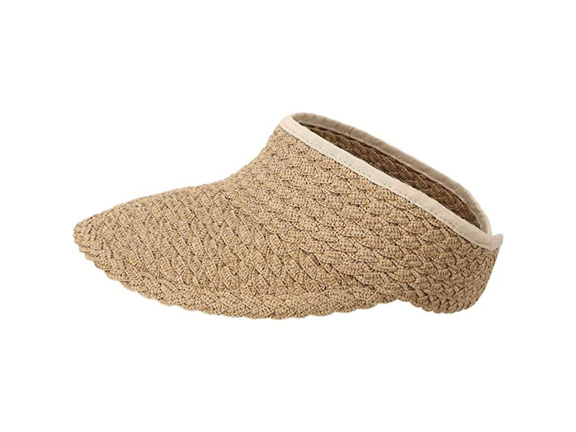 Sombrero De Paja Plegable De Ala Ancha Para Mujer Con Cierre De Velcro, Color Caqui, Protección Uv, Lavar A Mano.