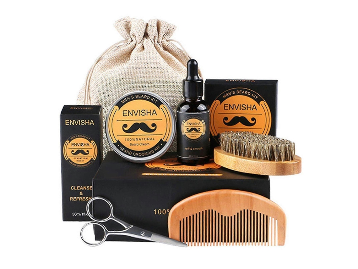 Juego de herramientas de aseo para hombres con bálsamo, peine, cepillo y tijeras. Kit de aseo personal de alta gama. Tienda Jinyubo.