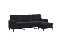 Maison Exclusive - Sofá De 3 Plazas Con Taburete De Terciopelo Negro 210 Cm