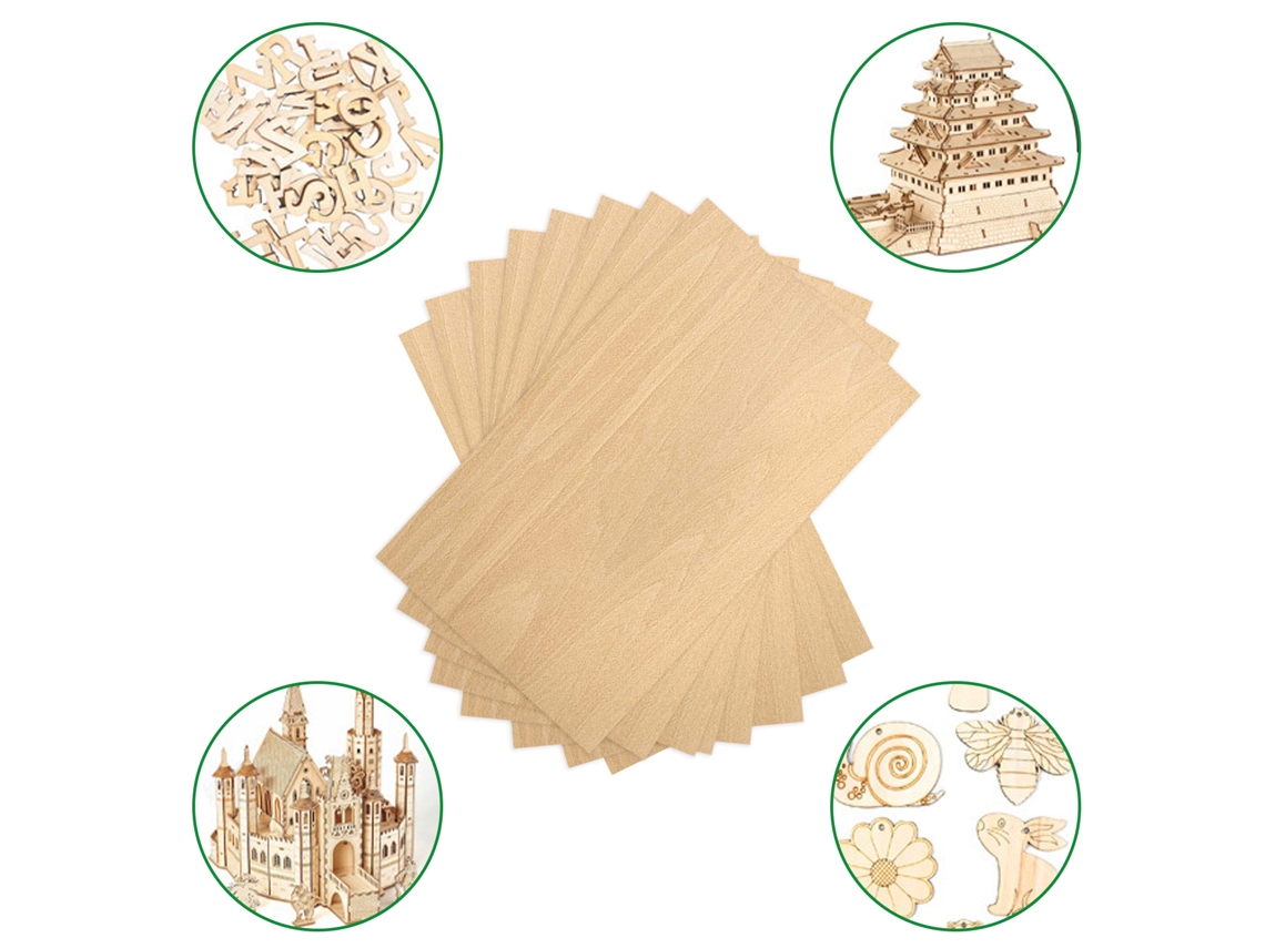 Hojas de tilo natural, madera sin terminar para proyectos de bricolaje, superficie lisa y sin rebabas, corte fácil y preciso, ideal para mod