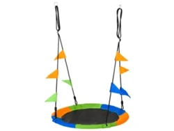 Columpio Nido De Jardín Ø100cm Altura Ajustable Cuerdas Banderas 80kg Multicolor