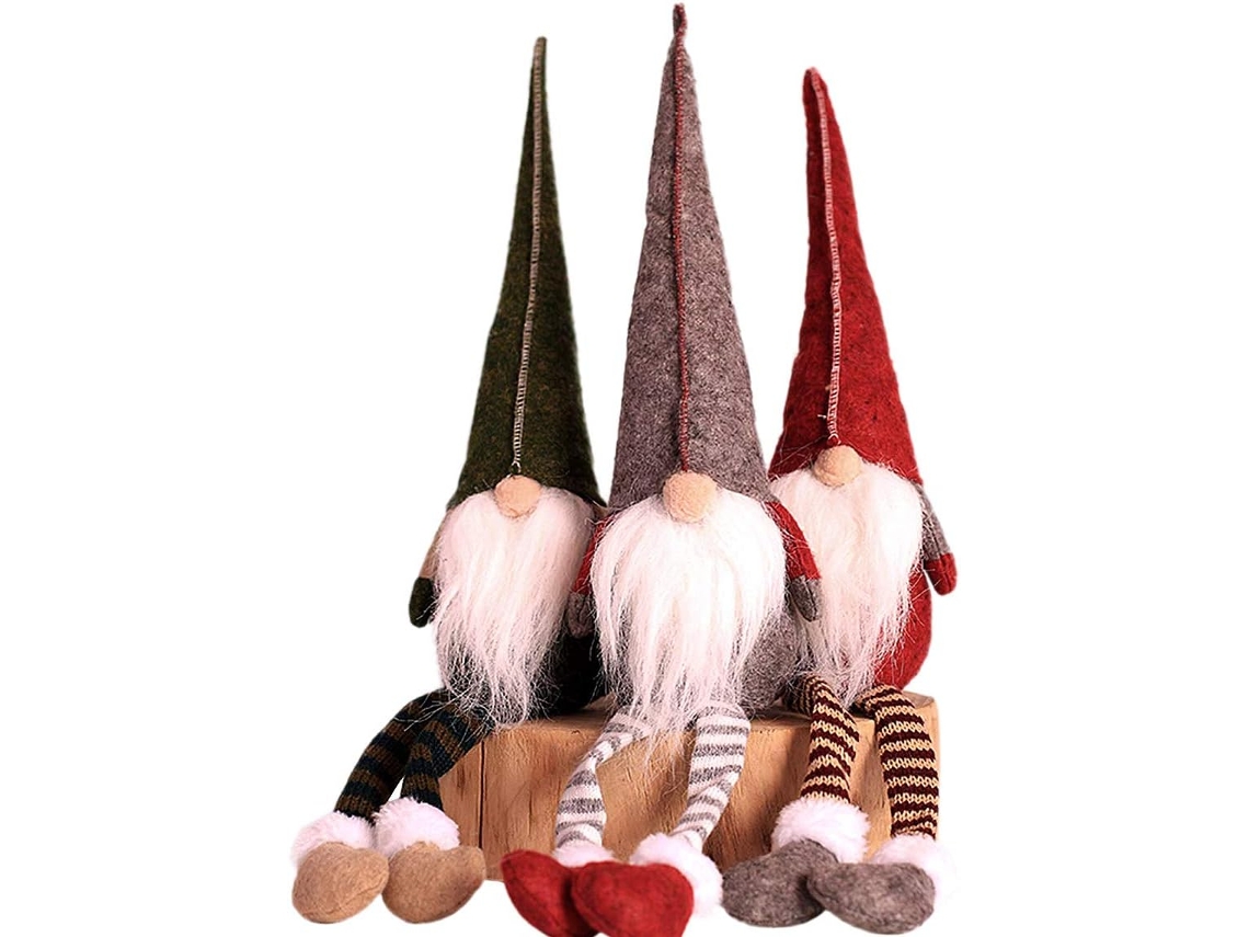 KOFIHETY Adorno de Navidad Hecho a Mano - Set de 3 Figuras de Duendes Suecos Sentados con Piernas Largas para Decoración de Botella, Regalo para el Día de Acci