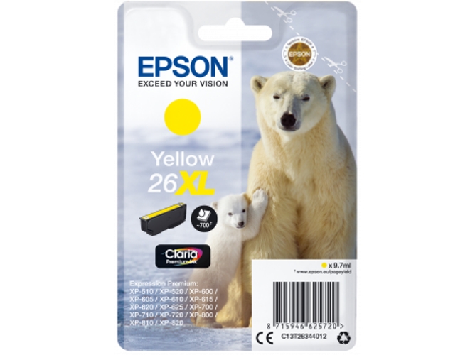 Cartucho de tinta original EPSON, 26XL, Oso polar 9,7 ml , Amarillo, C13T26344012, T2634