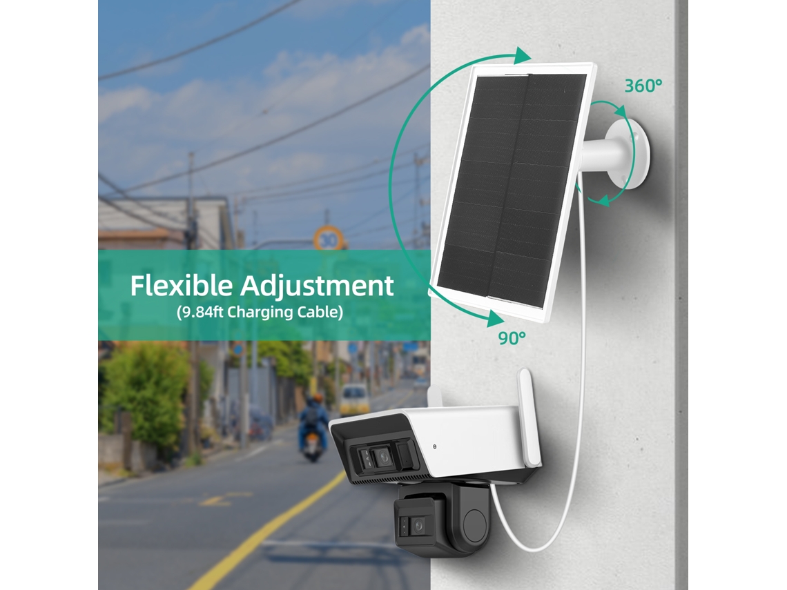 Panel Solar De 10 W Para Cámara De Seguridad De 5 V Con Puerto Usb Tipo C, Ip65, Ajustable 360°, Con Cable De 3 M.