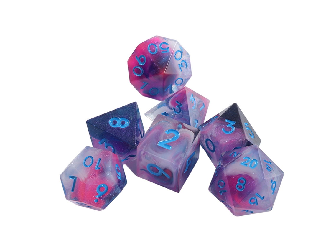 Yncm-set De 7 Dados Poliedricos De Resina Con Efecto Cielo Estrellado Para Juegos De Mesa Letra Azul