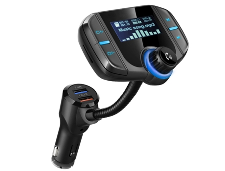 Transmisor FM Bluetooth para automóvil, pantalla de 1.7 pulgadas, puertos USB inteligentes QC3.0 y 2.4A, salida AUX, reproductor de MP3 con tarjeta...