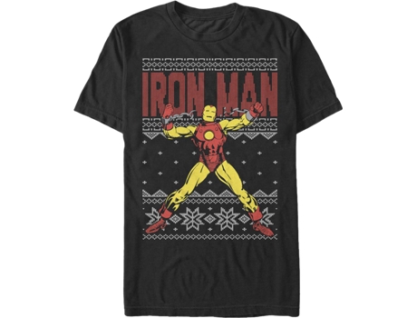 Camiseta de Hombre SUPERHERO MARVEL Faux Ugly Iron Man Christmas Sweater Marvel Comics Negro (XL)