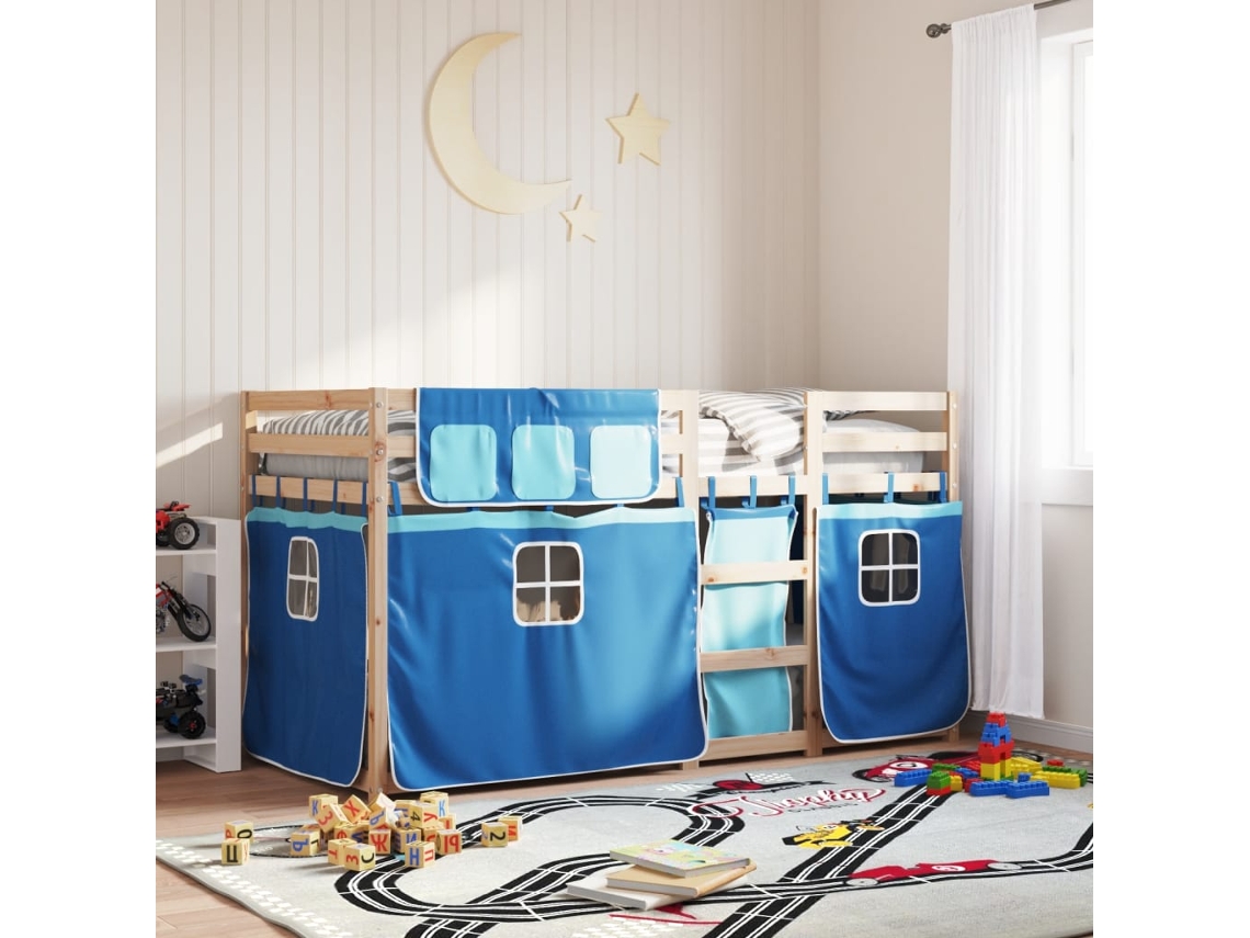 Litera con cortinas madera maciza de pino azul 90x190 cm