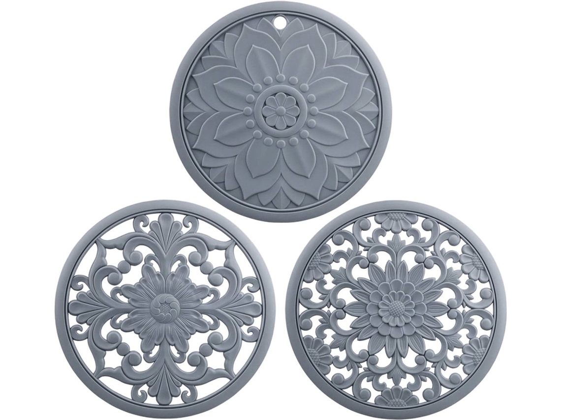 Seguradores De Olla - Conjunto De 3 - 16 Cm - Cubiertas Para Ollas/copos - Colchón De Silicona - Resistente Al Calor - Gris