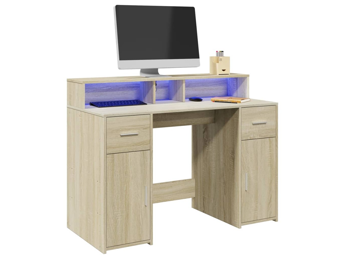 Escritorio con LED madera ingeniería roble Sonoma 120x55x91 cm