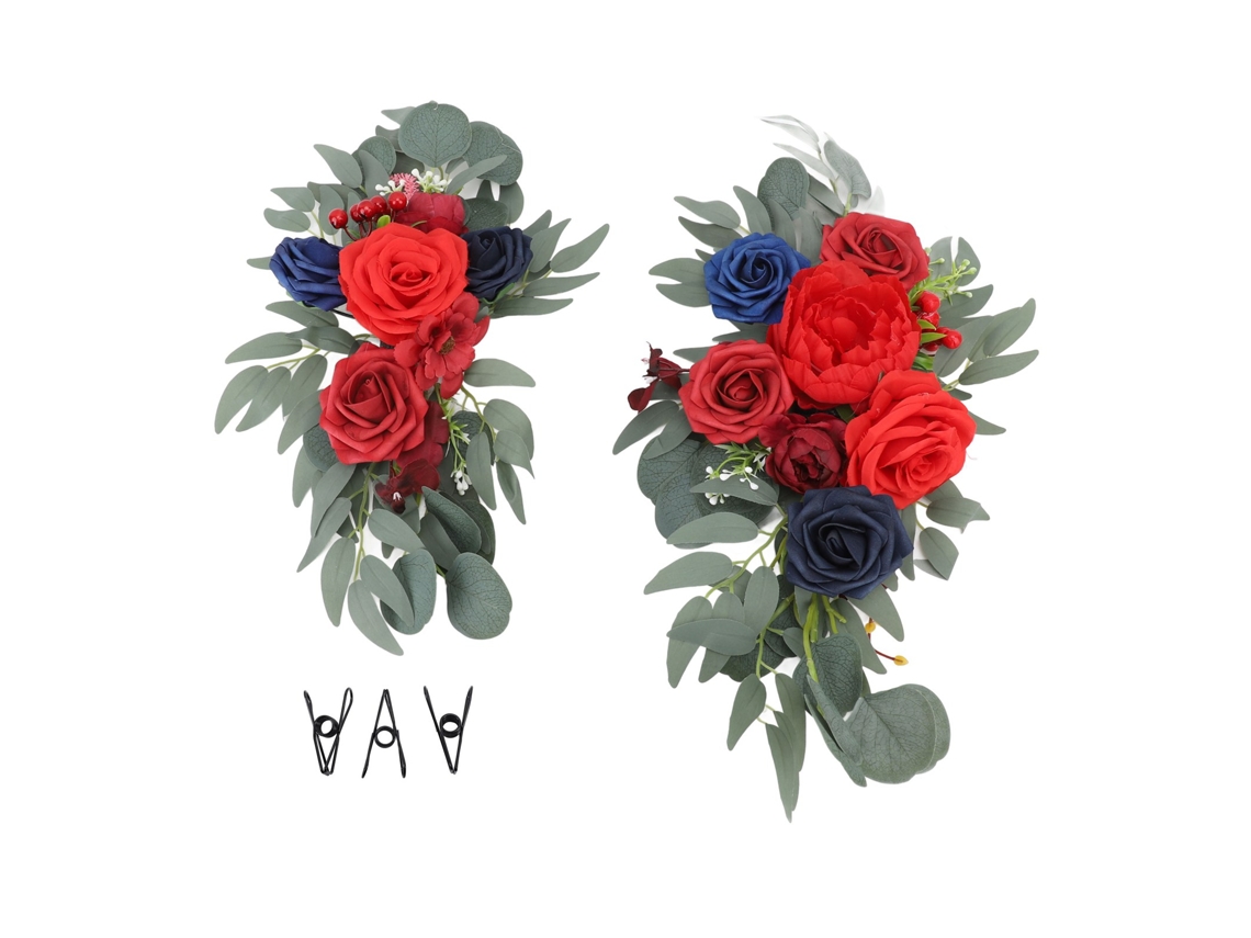 Arco de flores artificiales de color rojo oscuro para bodas (2 piezas)