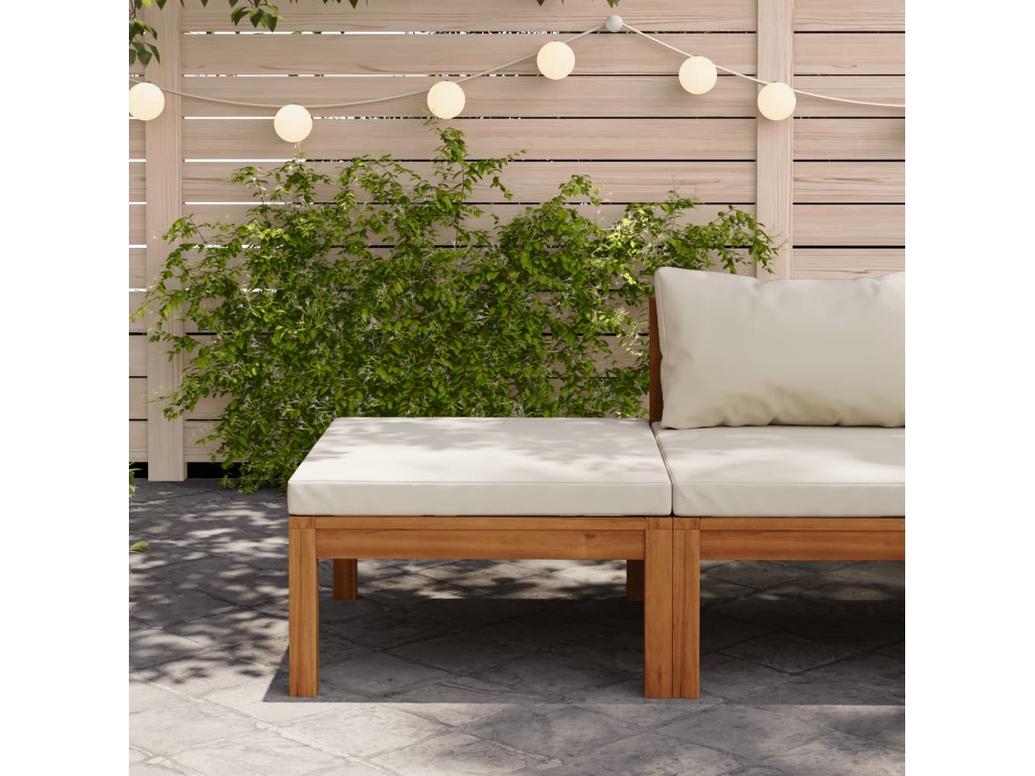 Reposapiés Con Cojín Blanco Crema Madera Maciza De Acacia