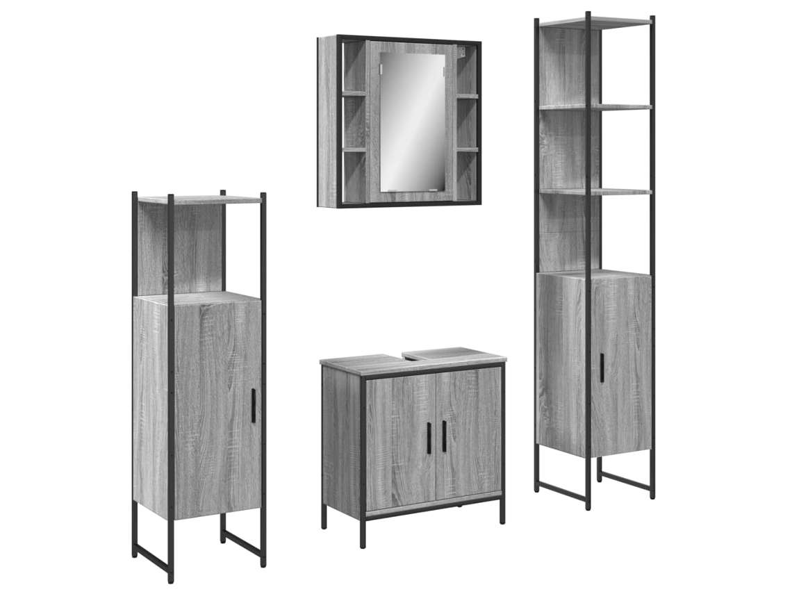 Maison Exclusive - Set De Armario De Baño 4 Pzas Madera Contrachapada Gris Sonoma