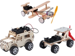Juego de 3 juguetes científicos de madera para niños: avión y coches para armar. CHABERLU