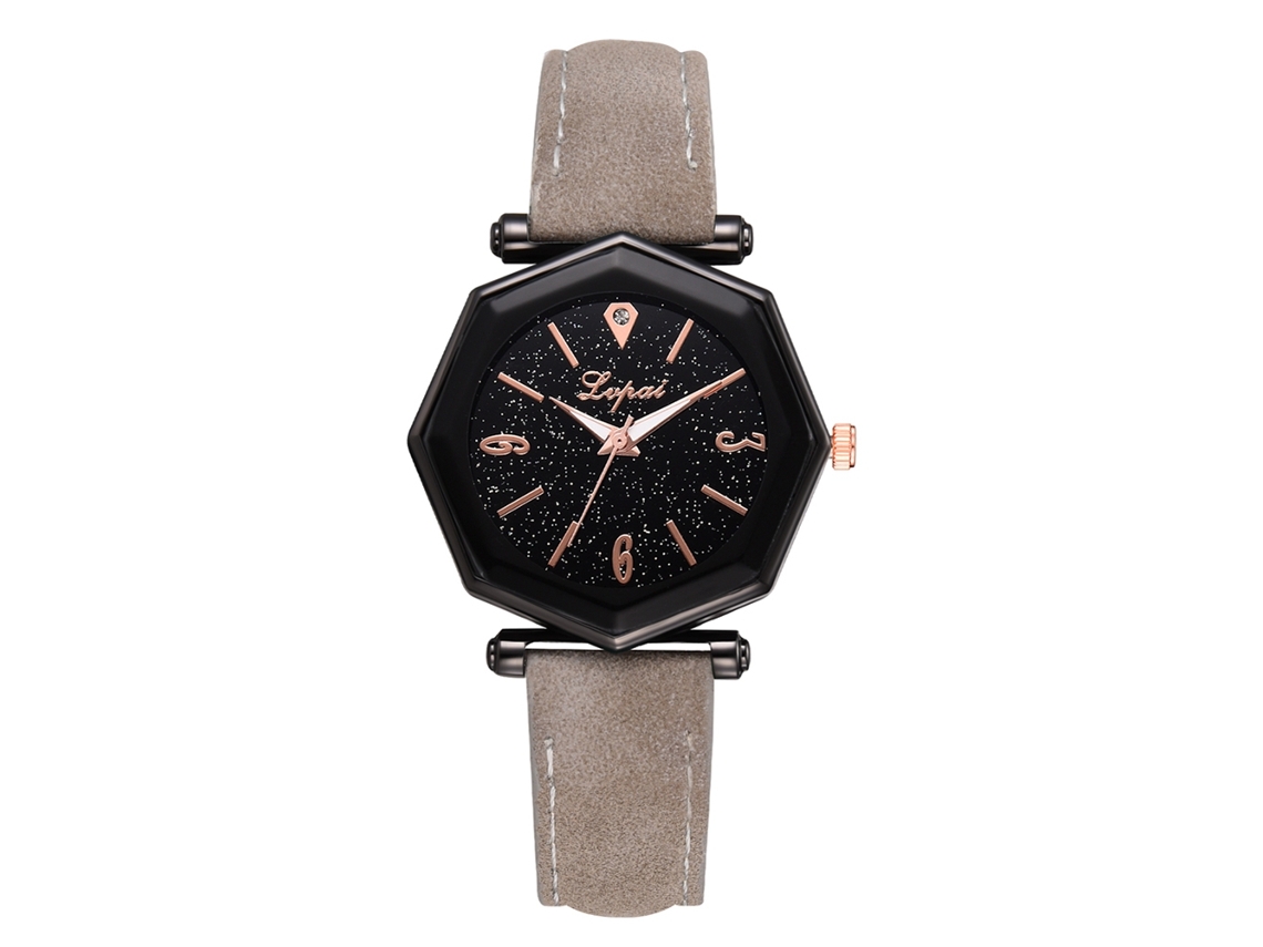 Reloj Analógico De Cuarzo Para Mujer Con Correa De Piel Sintética Y Esfera Geométrica Gris.
