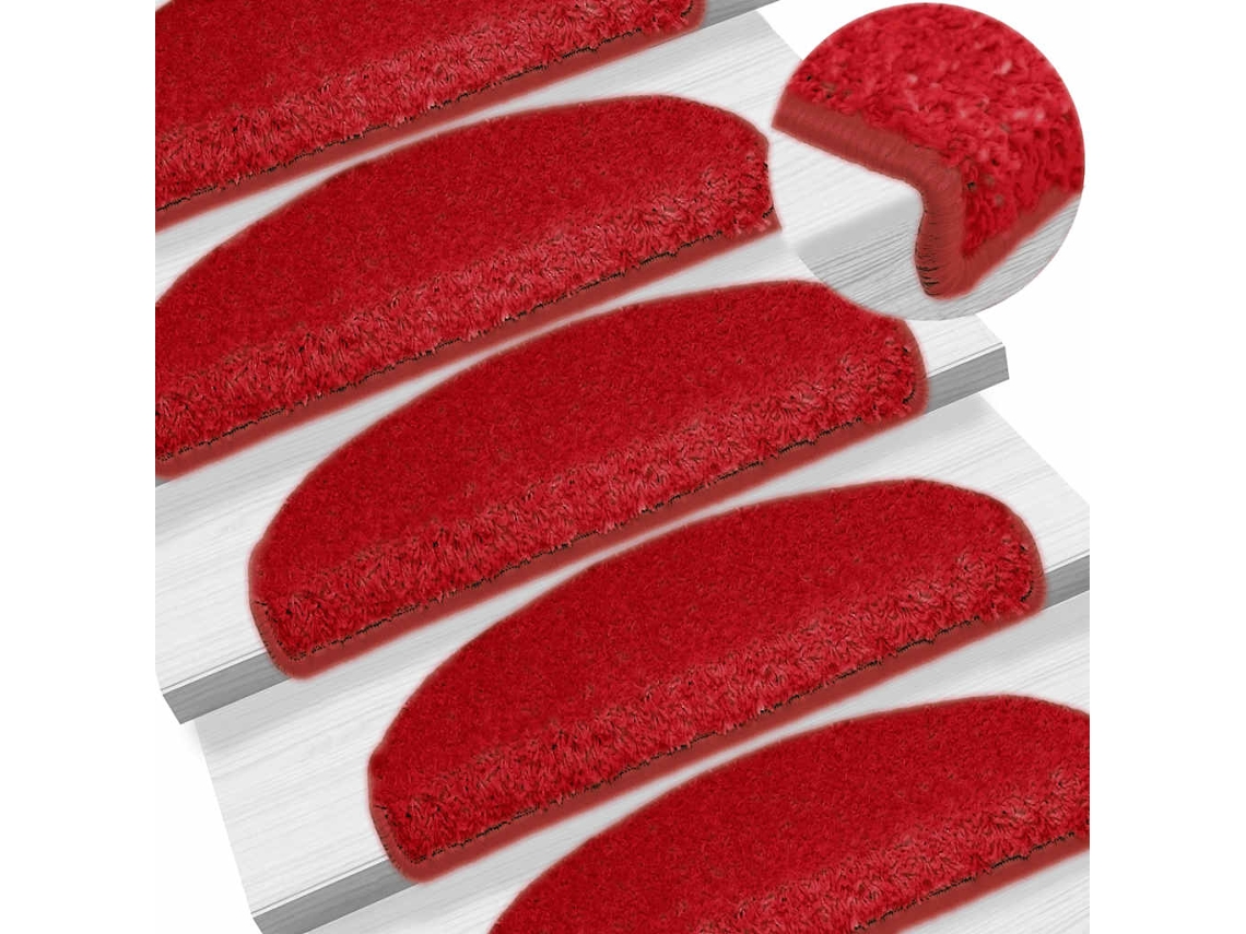 Felpudos Para Escaleras (30 Uds, 65 X 21 X 4 Cm), Color Rojo, Semicirculares, Grandes