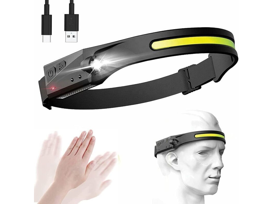 Linterna Frontal Led Con Sensor, 5 Modos, Cob Xpe, Recargable Por Usb, Resistente Al Agua Para Correr, Acampar Y Andar En Bicicleta.
