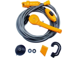 Ducha portátil ajustable de 12 V, amarilla, para animales y acampada.