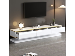 Mueble Para Tv Con Borde Dorado, 200x40x40 Cm, 3 Cajones, Amplio Almacenamiento, Soporta Tv De 80 Pulgadas, Blanco Cálido Brillante
