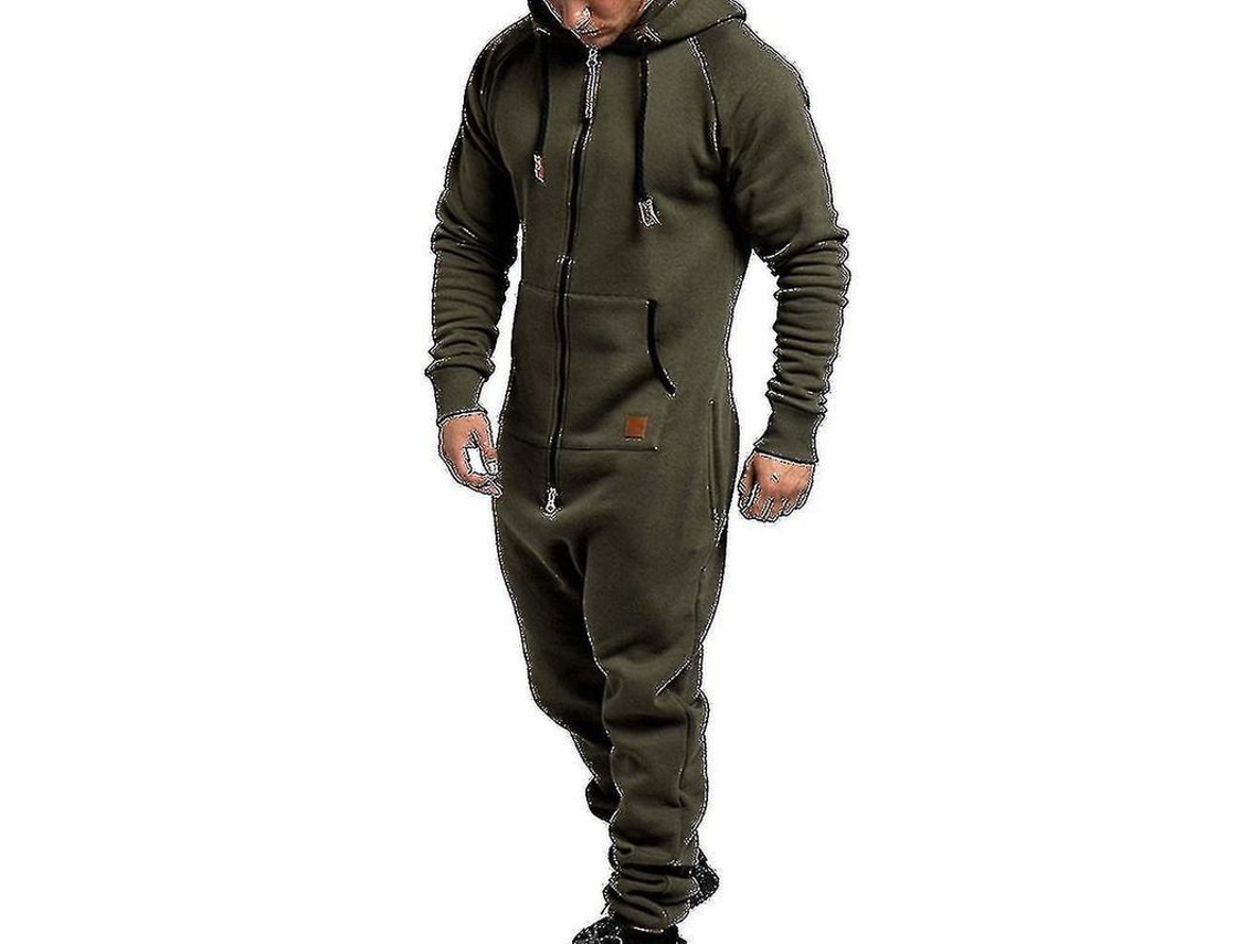 2026-mono Hombre Con Capucha Cremallera Para Invierno, Casual Y Deportivo, Jumpsuit De Algodón Mezclado