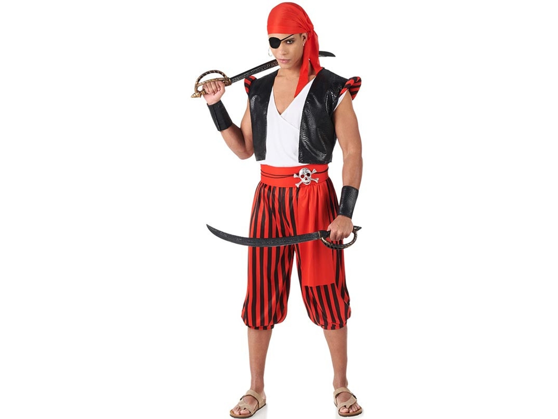 Disfraz de Pirata rojo a rayas para hombre