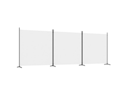 Biombo separador de ambientes, 3 paneles, 525 x 180 cm, tela blanca y planchado, Dec030745