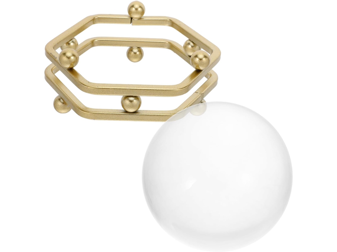 Bola de cristal hexagonal dorada transparente con soporte de cristal - Feng Shui