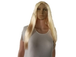 Peruca longa e lisa dourada 2026 com repartição central para cosplay, feita com materiais de seda KYP premium, confortável e reutilizável.