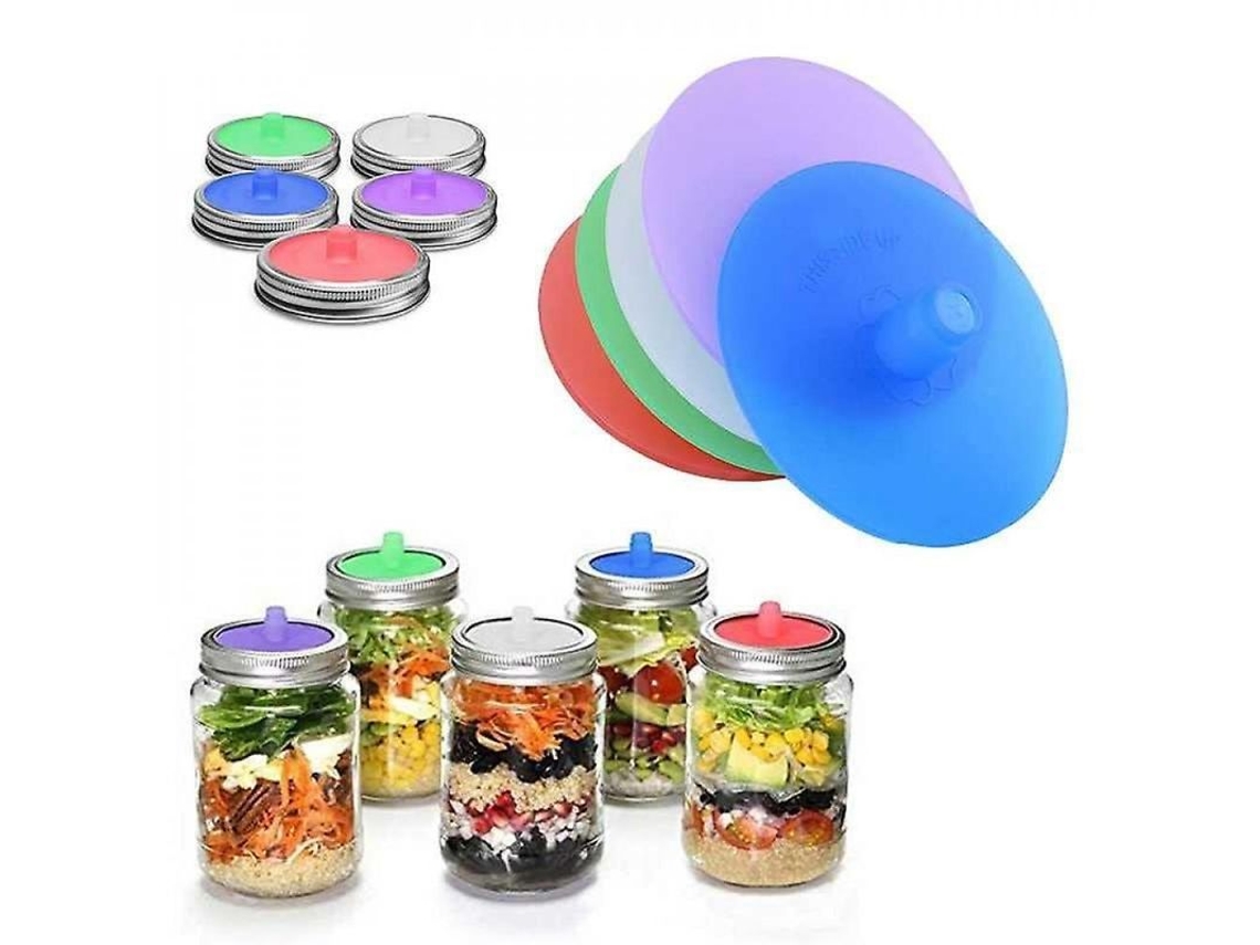 2026-18781-tapa De Fermentación Sin Agua Para Frasco Mason, Tapa De Silicona Con Válvula, Anillo Metálico, 5 Piezas, Para Encurtidos Y Fermentados