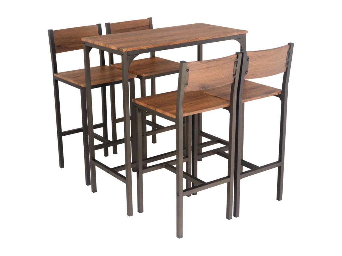 Mesa de bar y 4 taburetes, color nogal, modelo Venice, de Yelloo