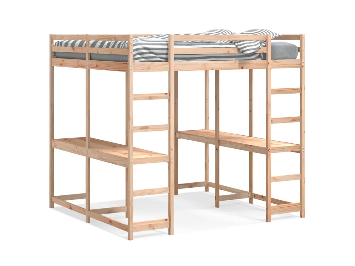 Maison Exclusive - Cama Alta Con Escritorio Y Escalera Madera Maciza 160x200 Cm