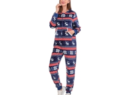 Conjunto De Pijamas Navideño Con Capucha Manga Larga Pantalones Enteros Estampado De Copos De Nieve Para Mujer Talla Xl Azul Oscuro